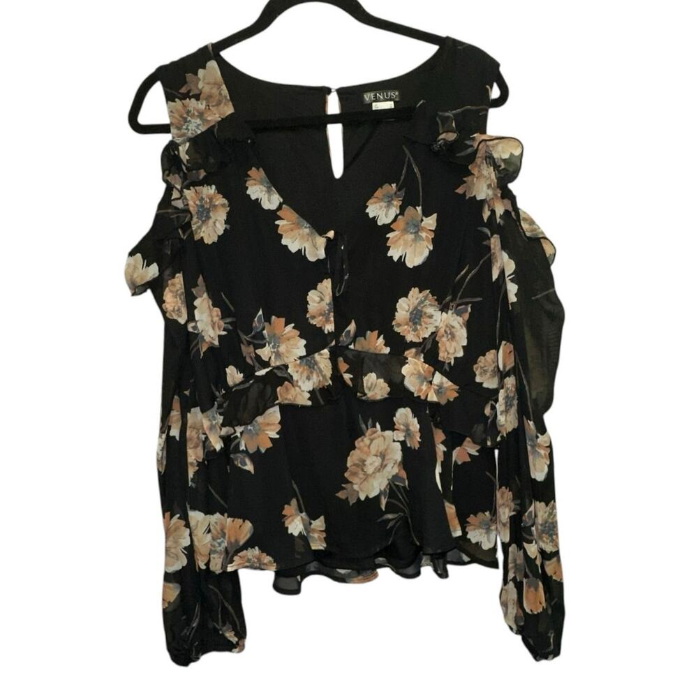 Venus Cold Shoulder Floral V-Neck Blouse